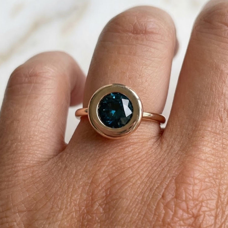 Solid Gold Round Cut Moissanite Engagement Ring, Hidden Halo, Art Deco Ring