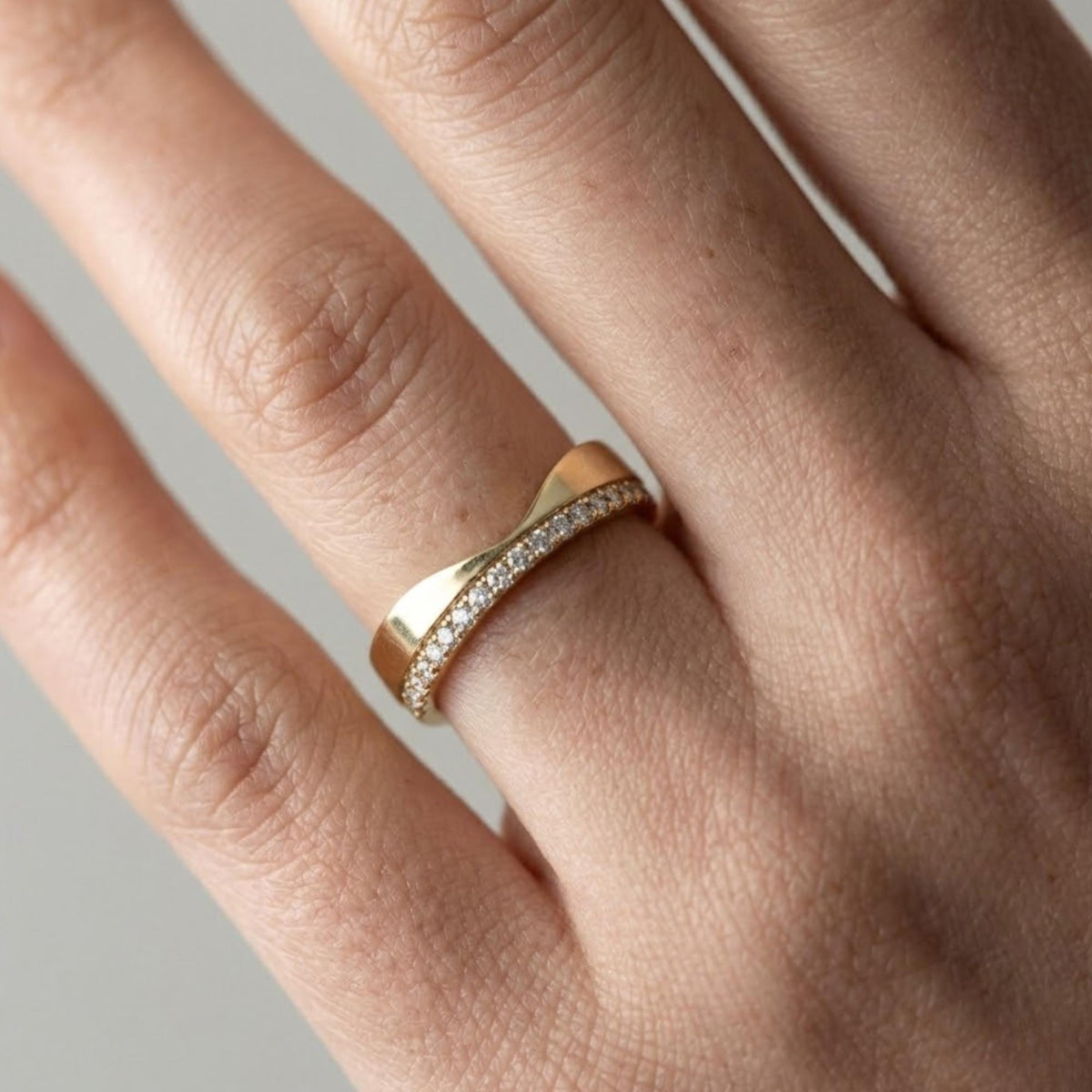 Moissanite Pave Wedding Band: 14k Gold Half Eternity Ring