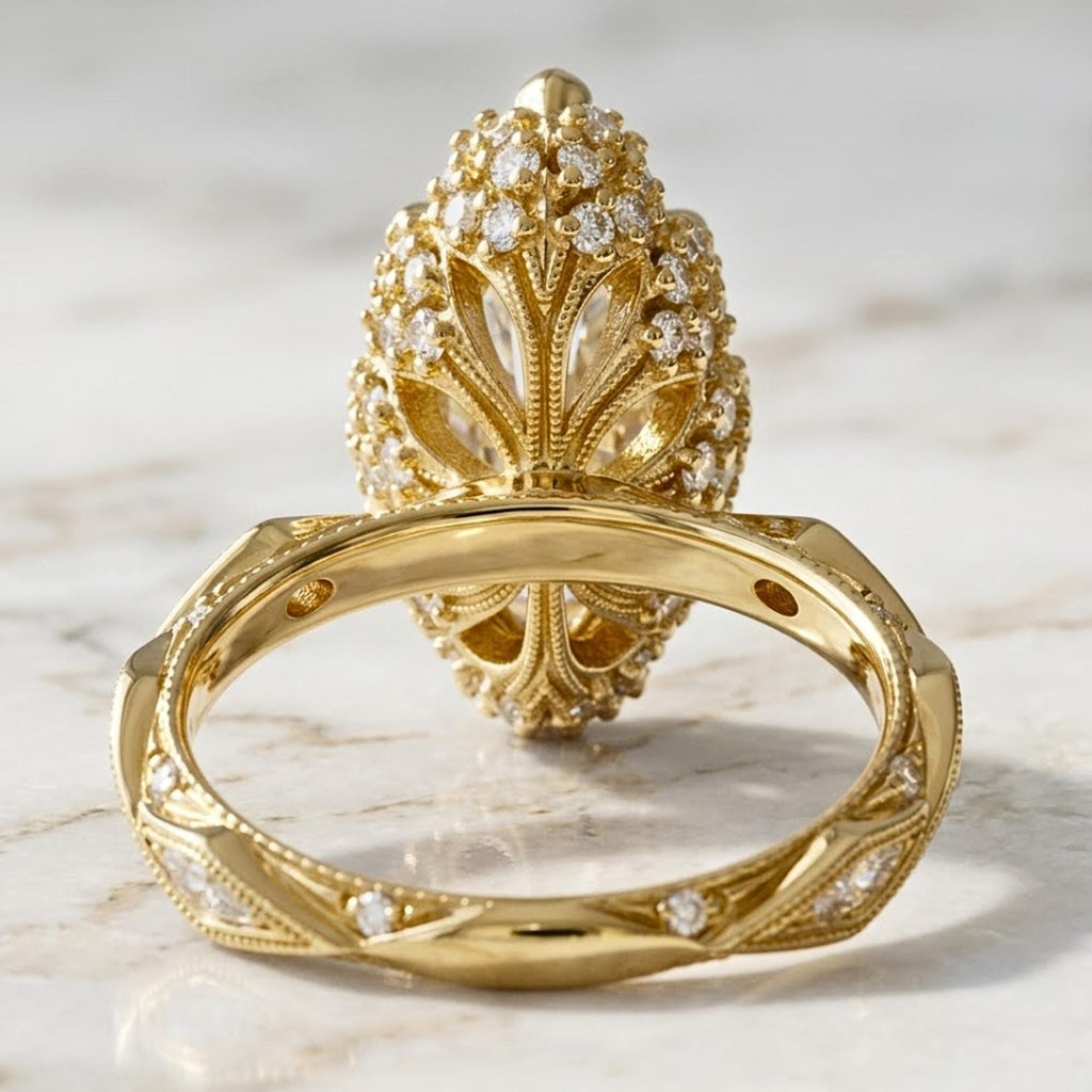 2 CT Marquise Cut Moissanite Engagement Ring, Vintage Art Deco Solid Gold Proposal Ring, Unique Wedding Ring for Her, Anniversary Gift