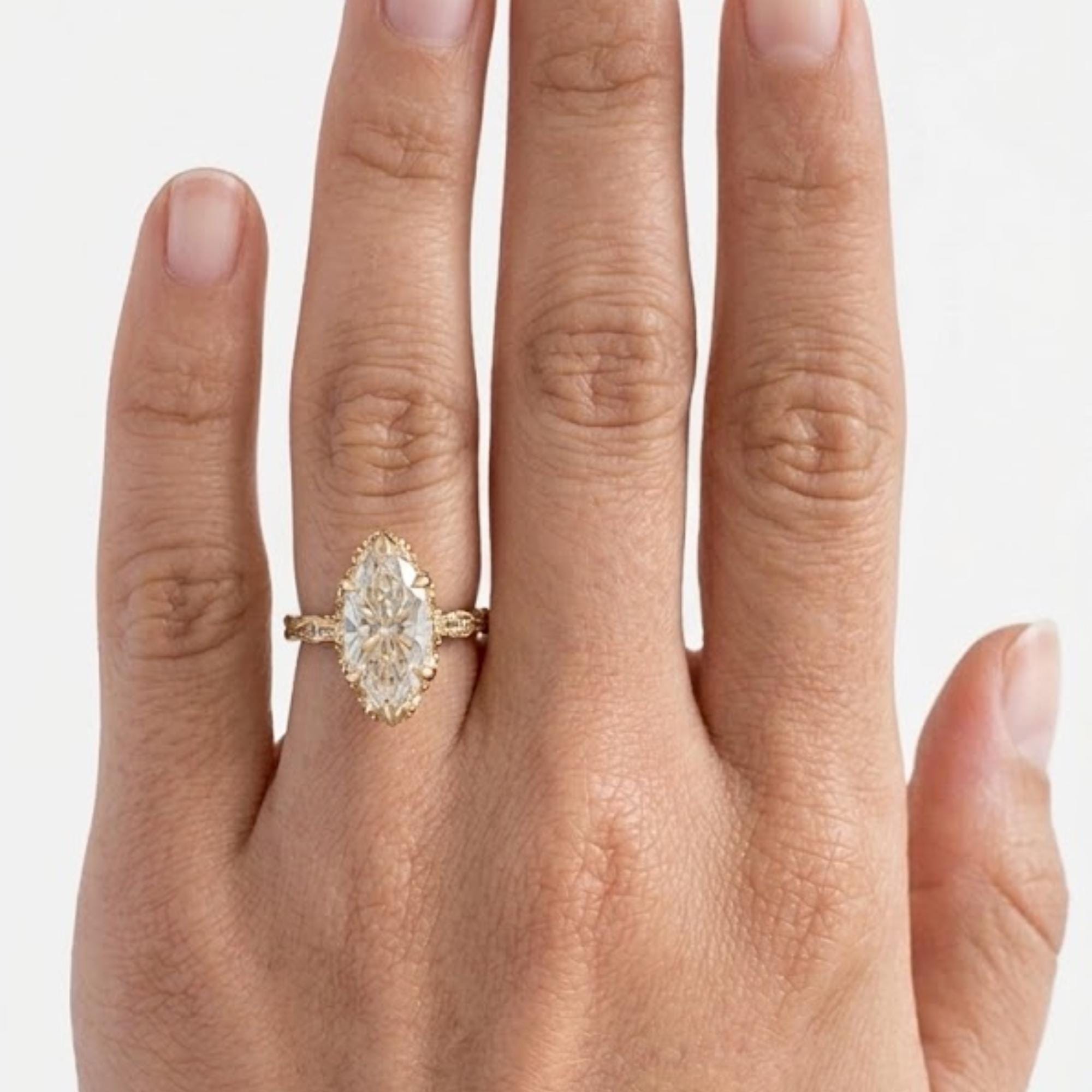 2 CT Marquise Cut Moissanite Engagement Ring, Vintage Art Deco Solid Gold Proposal Ring, Unique Wedding Ring for Her, Anniversary Gift