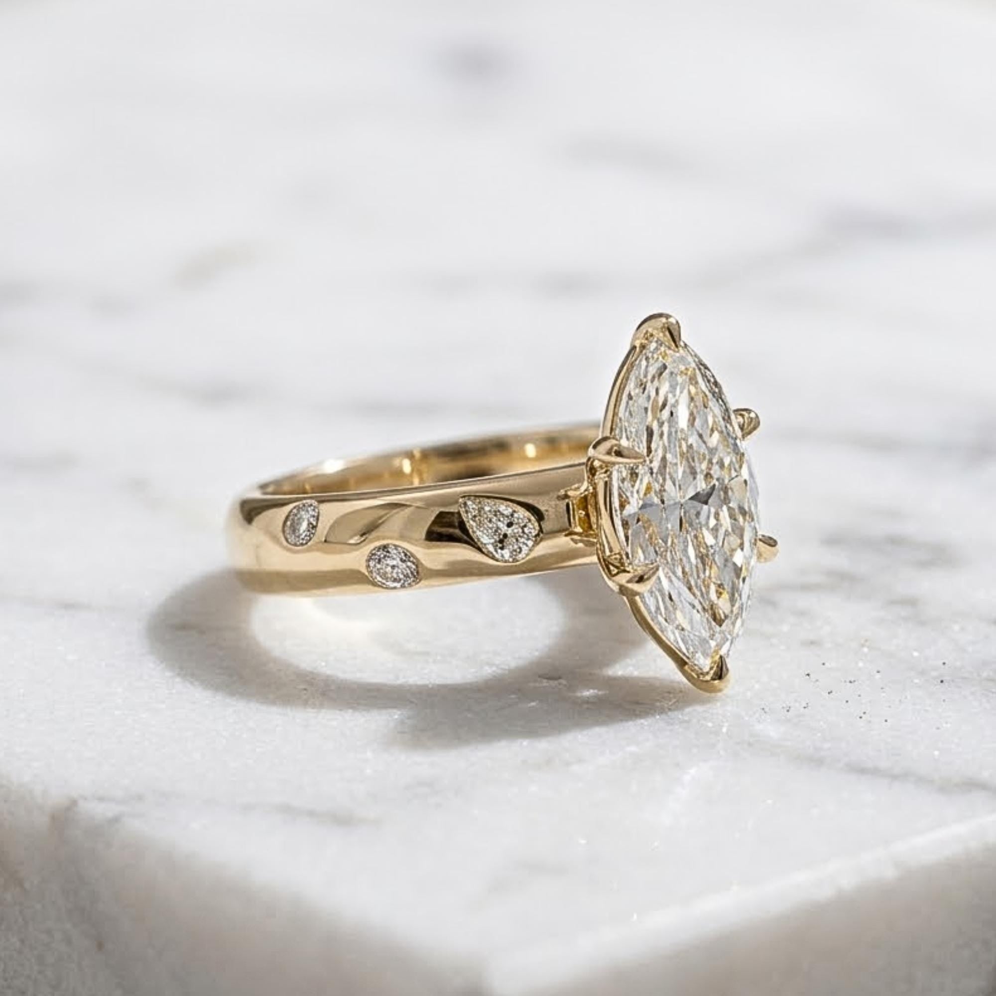 2 Ct Marquise Cut Engagement Ring, Moissanite or Lab Grown Diamond, prong Band 14K Yellow Gold Solitaire Bridal Proposal Ring, Gift For Her