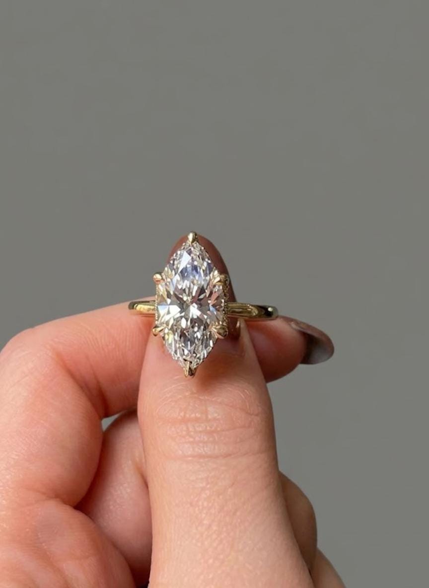 3CT Marquise Cut Hidden Halo Moissanite Engagement Ring For Women Marquise Tulip Set Ring 14K Solid Gold Wedding Ring Marquise Diamond Ring