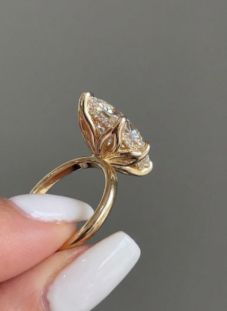 3CT Marquise Cut Hidden Halo Moissanite Engagement Ring For Women Marquise Tulip Set Ring 14K Solid Gold Wedding Ring Marquise Diamond Ring