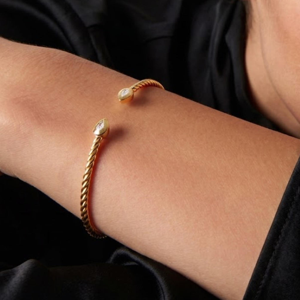 Silver Bezel Open Cuff Bracelet - Dainty Diamond Bangle - Minimalist Stackable Bracelet - Thin Cuff for Women - Bridesmaid Gift