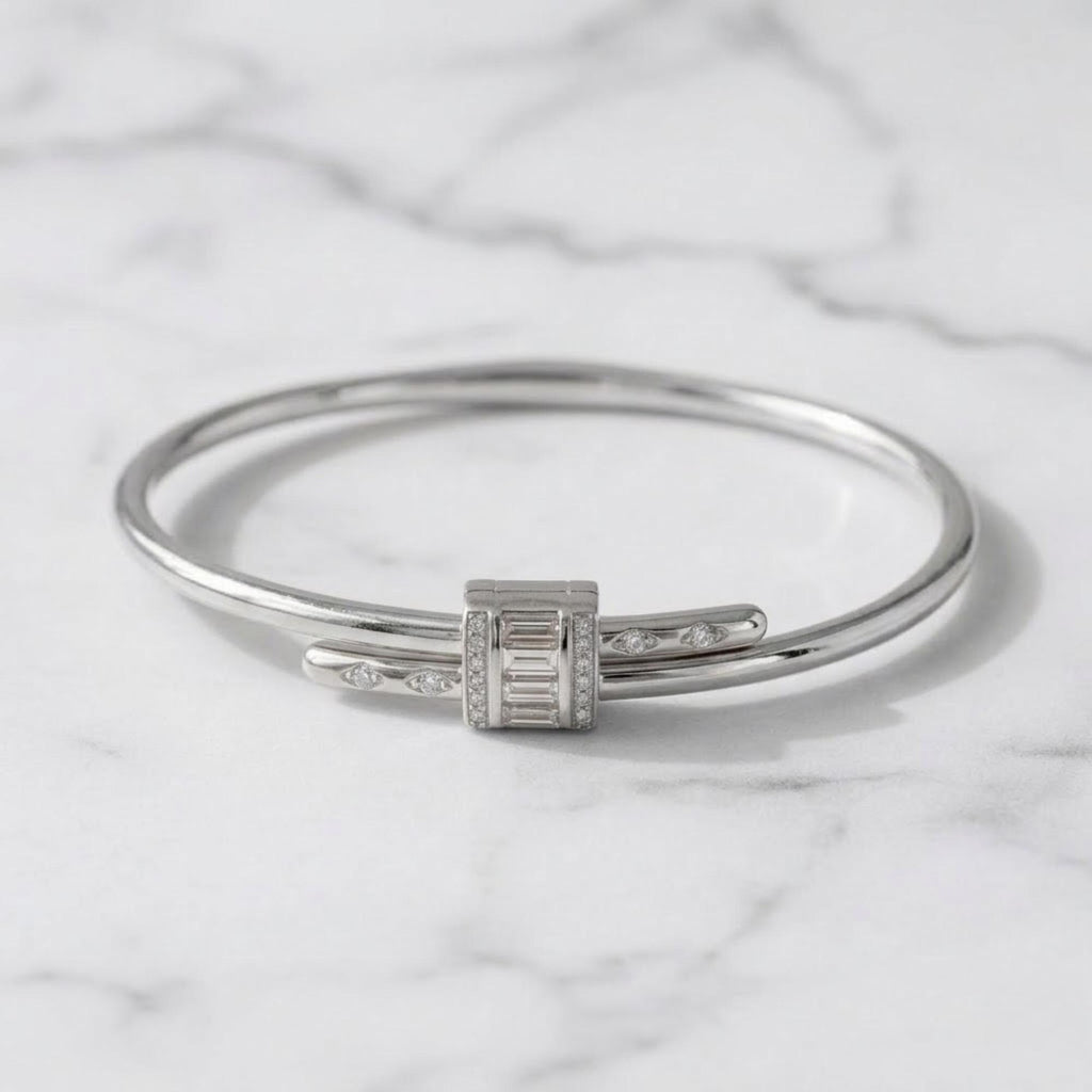 14k Solid Gold Bangle Bracelet for Women, Round Cut Moissanite Bracelet Bangle, Gold Latch Bracelet, Diamond Bangle Bracelet, Gift For Her