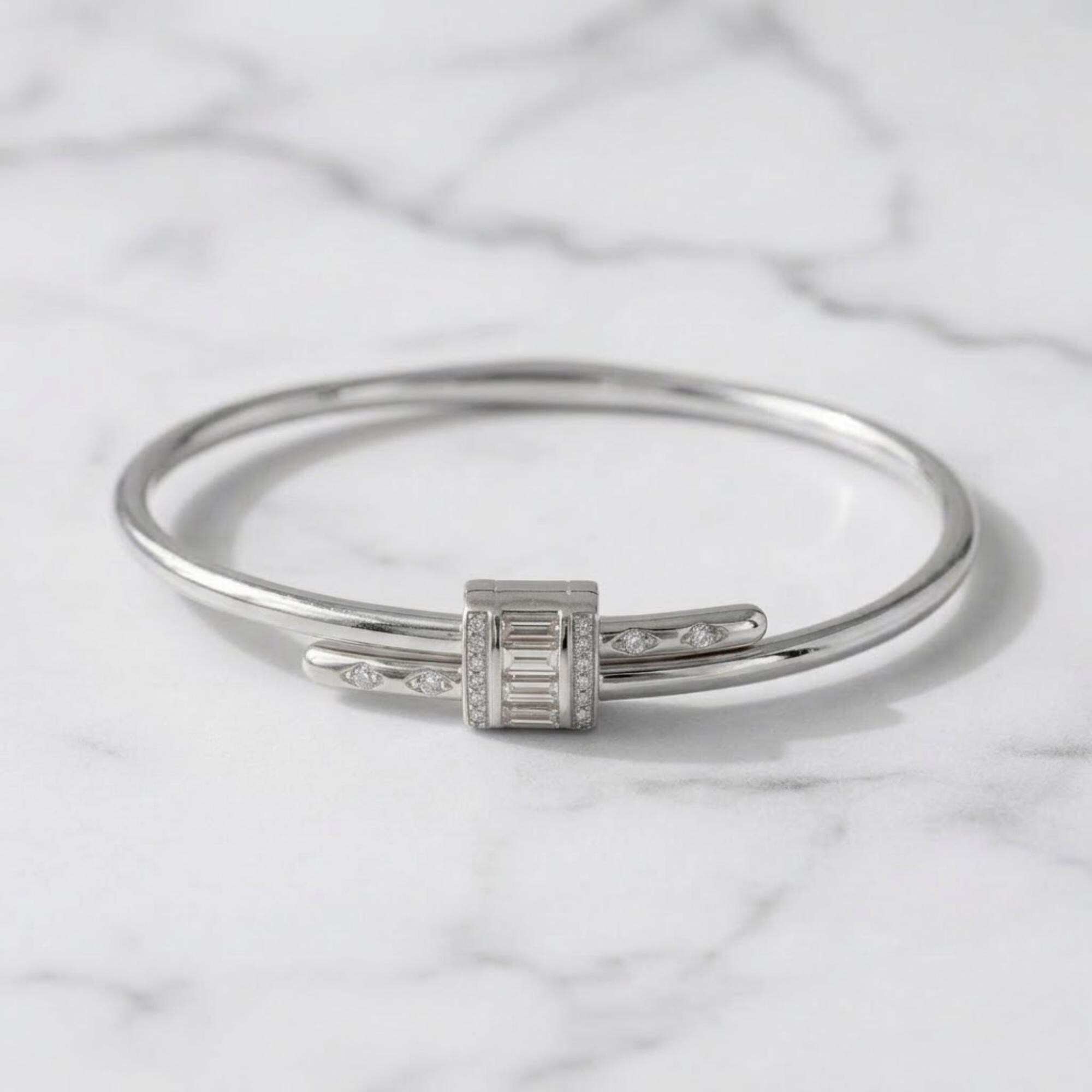 14k Solid Gold Bangle Bracelet for Women, Round Cut Moissanite Bracelet Bangle, Gold Latch Bracelet, Diamond Bangle Bracelet, Gift For Her