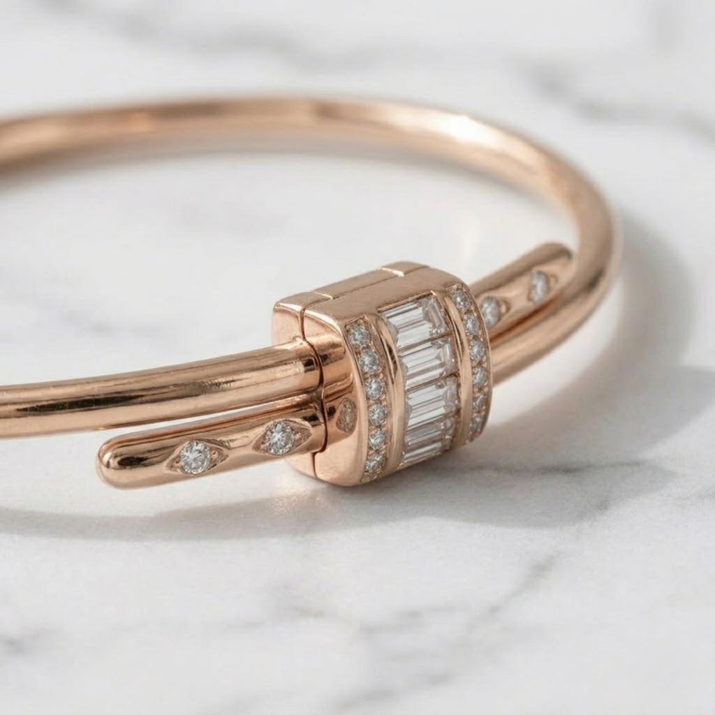 14k Solid Gold Bangle Bracelet for Women, Round Cut Moissanite Bracelet Bangle, Gold Latch Bracelet, Diamond Bangle Bracelet, Gift For Her
