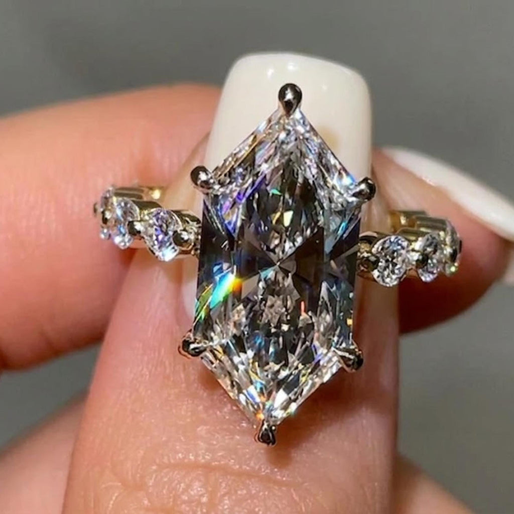 5ct Dutch Marquise Engagement Ring, Lab Grown Diamond or Moissanite, 14k Solid Gold Ring, Round Marquise Bubble Band, Hidden Halo Gold Ring