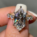 5ct Dutch Marquise Engagement Ring, Lab Grown Diamond or Moissanite, 14k Solid Gold Ring, Round Marquise Bubble Band, Hidden Halo Gold Ring