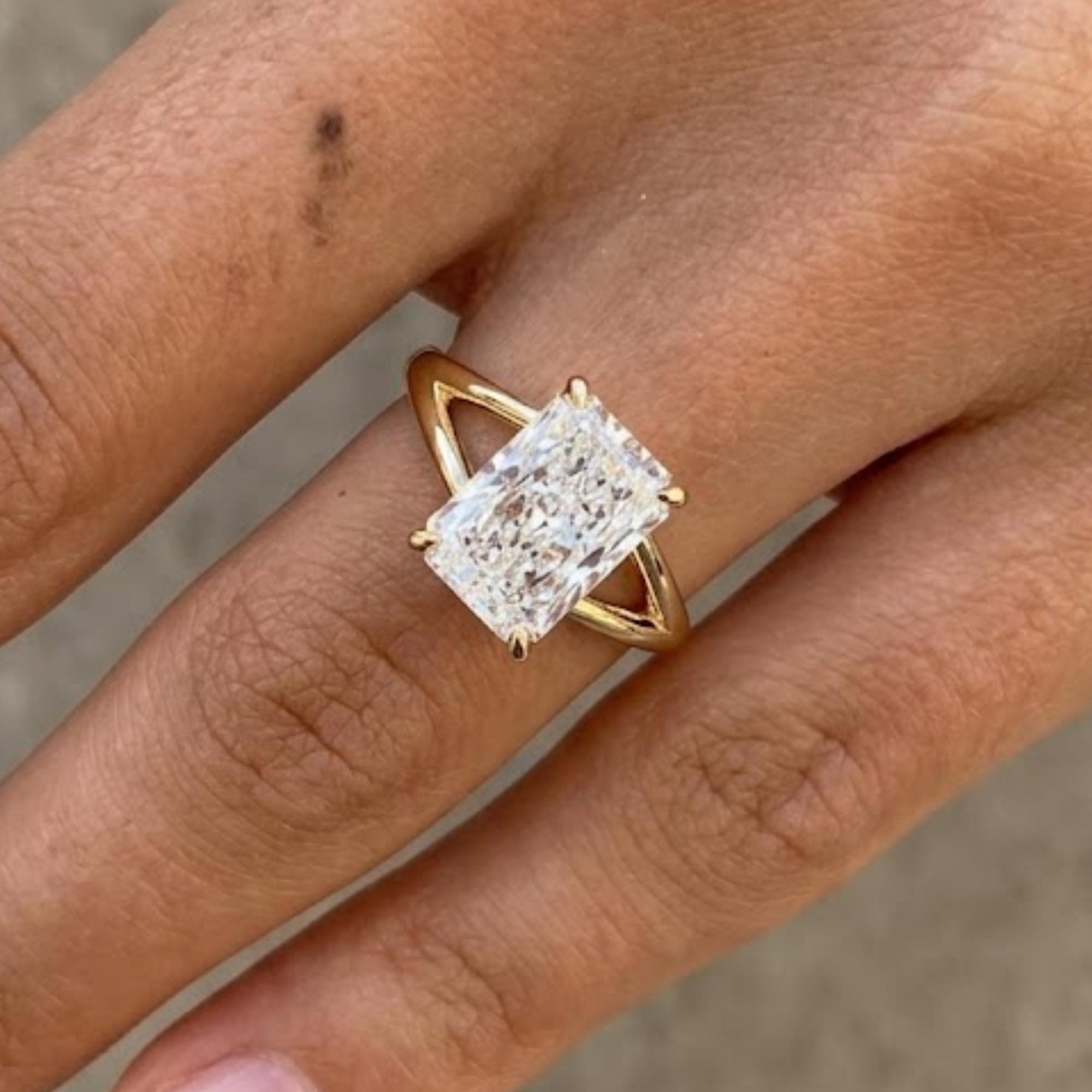 Radiant Cut Lab Grown Diamond Solitaire Engagement Ring, 2.00ct Radiant Cut Diamond Split Shank Ring, IGI Certified, Proposal Ring