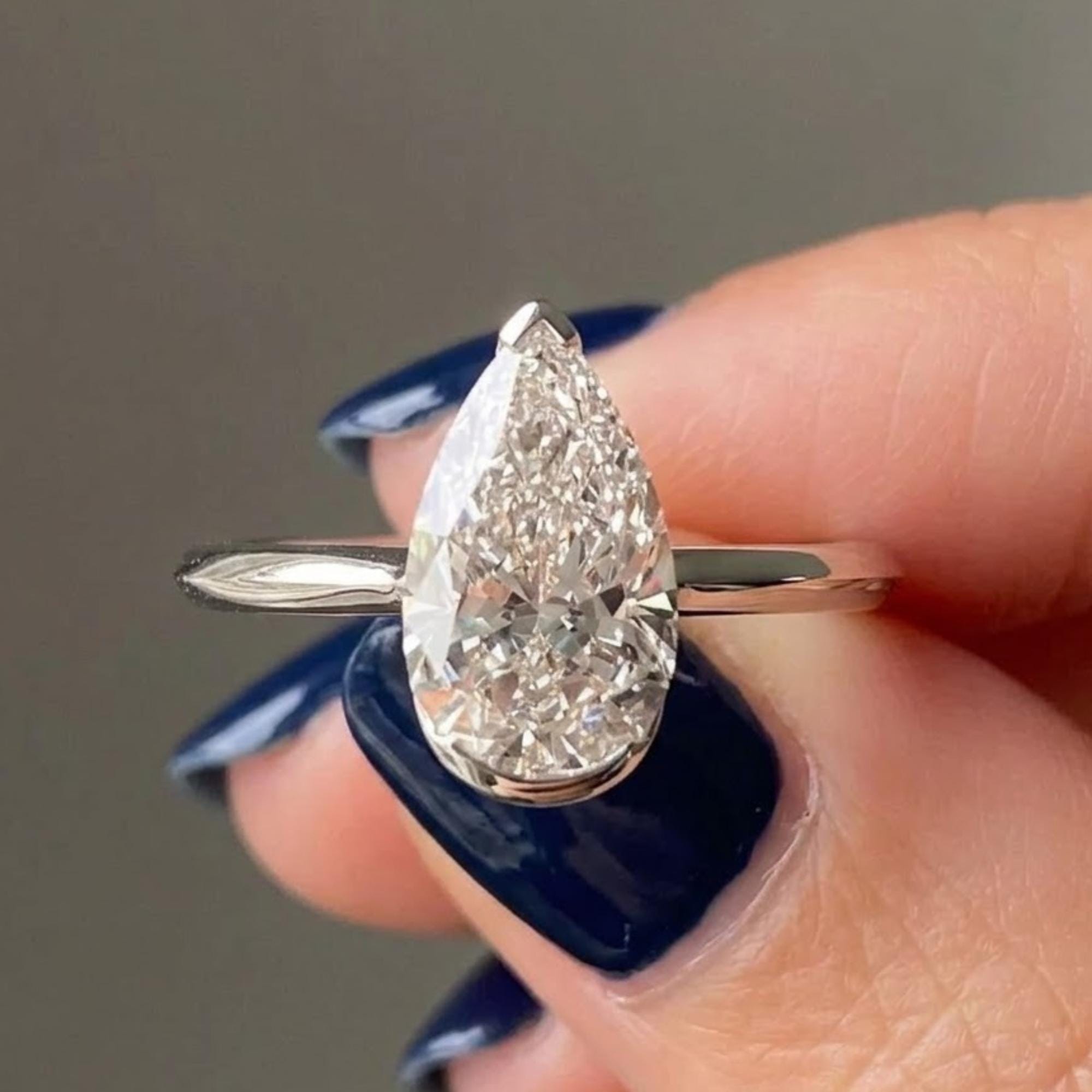 3 Carat Pear Cut Moissanite Ring, D+ VVS1 Solitaire Engagement Ring, Bezel Set Teardrop Ring, 925 Silver / 14K Gold Promise Ring for Women