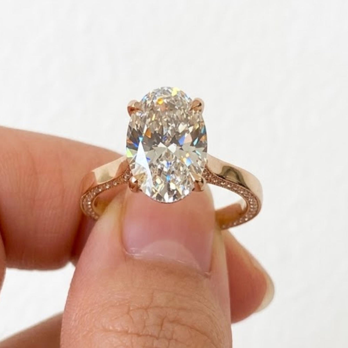 Hidden Halo Moissanit Cathedral Setting Ring, Oval Cut Wedding Engagement Ring, Christmas Promise Ring For Her, Custom Engagement Ring
