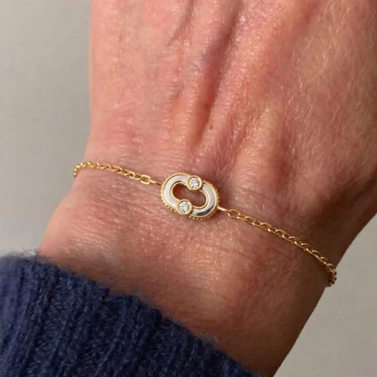 Minimal Gold Link Bracelet, Double Loop Diamond Bracelet, Dainty Chain Bracelet, Everyday Luxury Jewelry, Gift for Her, Elegant Bracelet