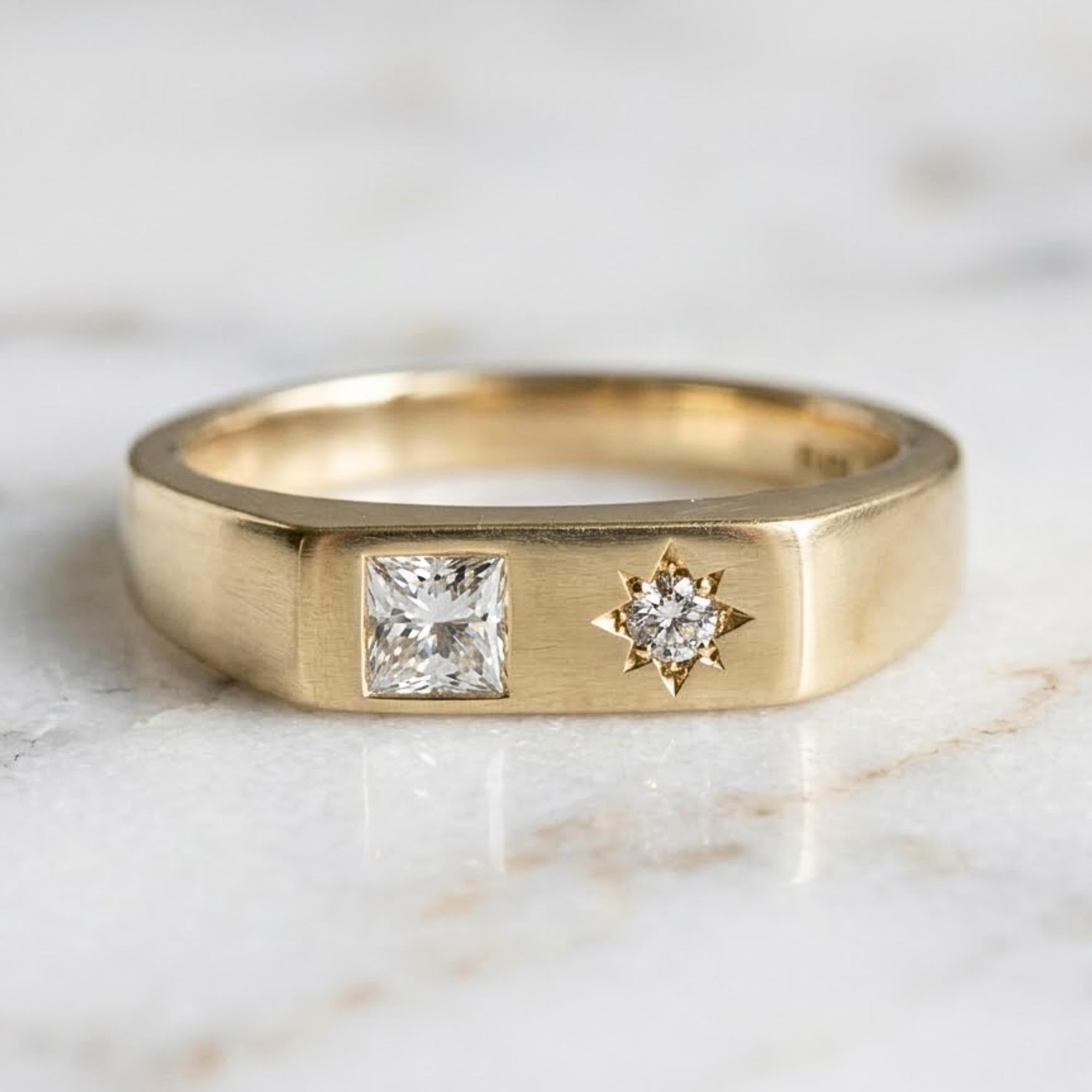 Men’s Princess Cut Diamond Ring | 14K Gold Lab-Grown Diamond Band | Wide Gold Ring for Him | Modern Engagement Ring | Ethical Jewelry