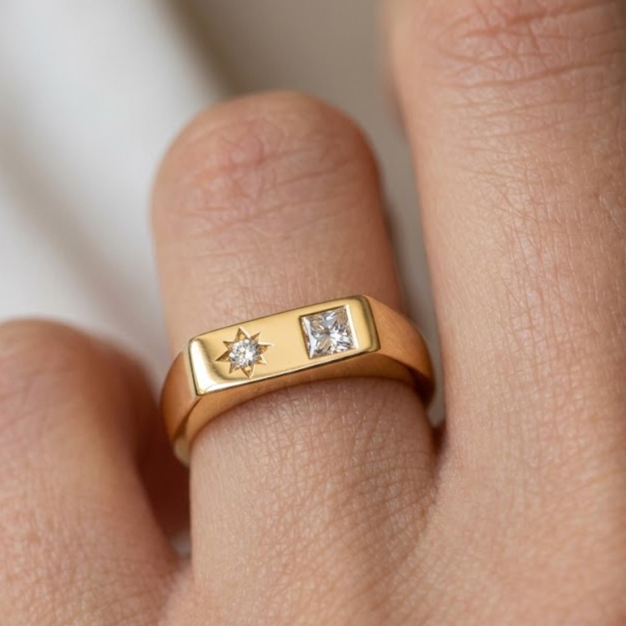 Men’s Princess Cut Diamond Ring | 14K Gold Lab-Grown Diamond Band | Wide Gold Ring for Him | Modern Engagement Ring | Ethical Jewelry