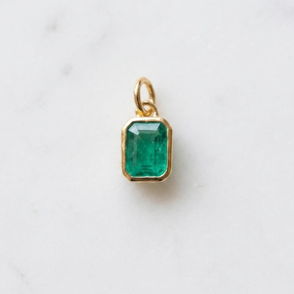 14k Gold Emerald Cut Green Emerald Pendant Minimalist Solid 10K Yellow Gold Pendant Necklace For Women Wedding Jewelry May Birthstone