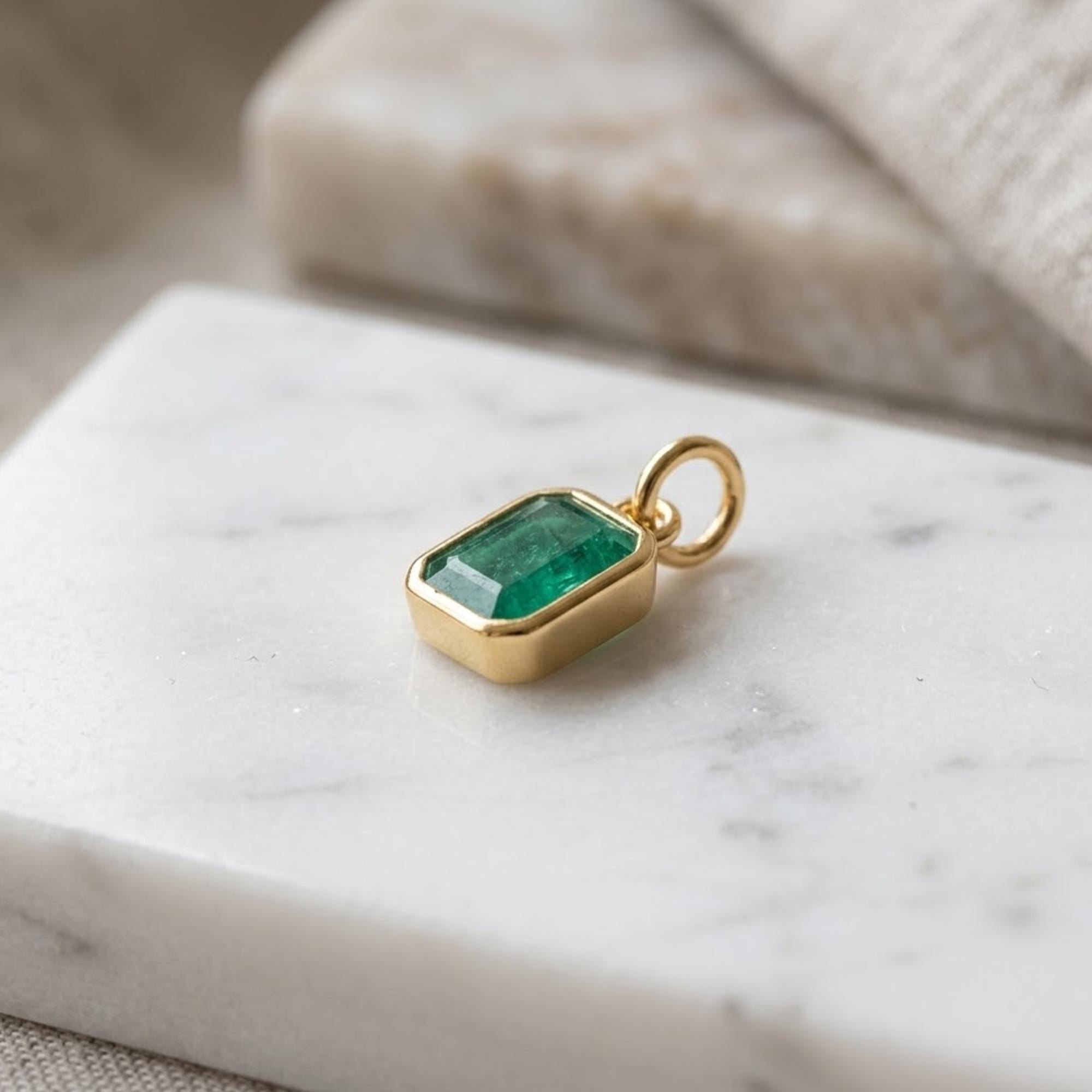 14k Gold Emerald Cut Green Emerald Pendant Minimalist Solid 10K Yellow Gold Pendant Necklace For Women Wedding Jewelry May Birthstone