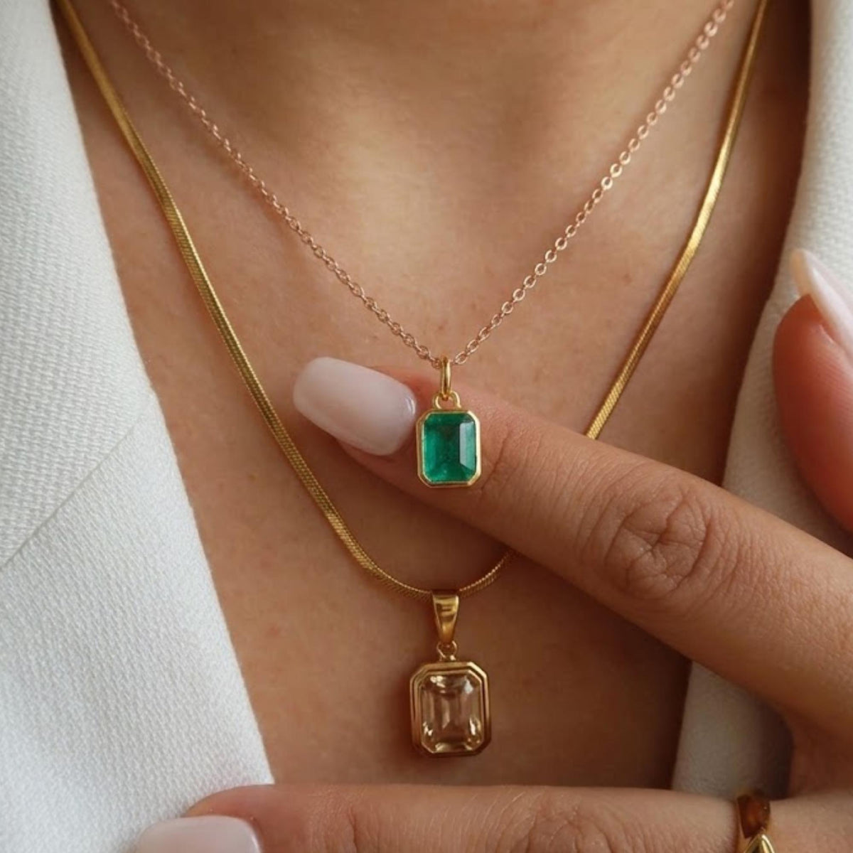 14k Gold Emerald Cut Green Emerald Pendant Minimalist Solid 10K Yellow Gold Pendant Necklace For Women Wedding Jewelry May Birthstone