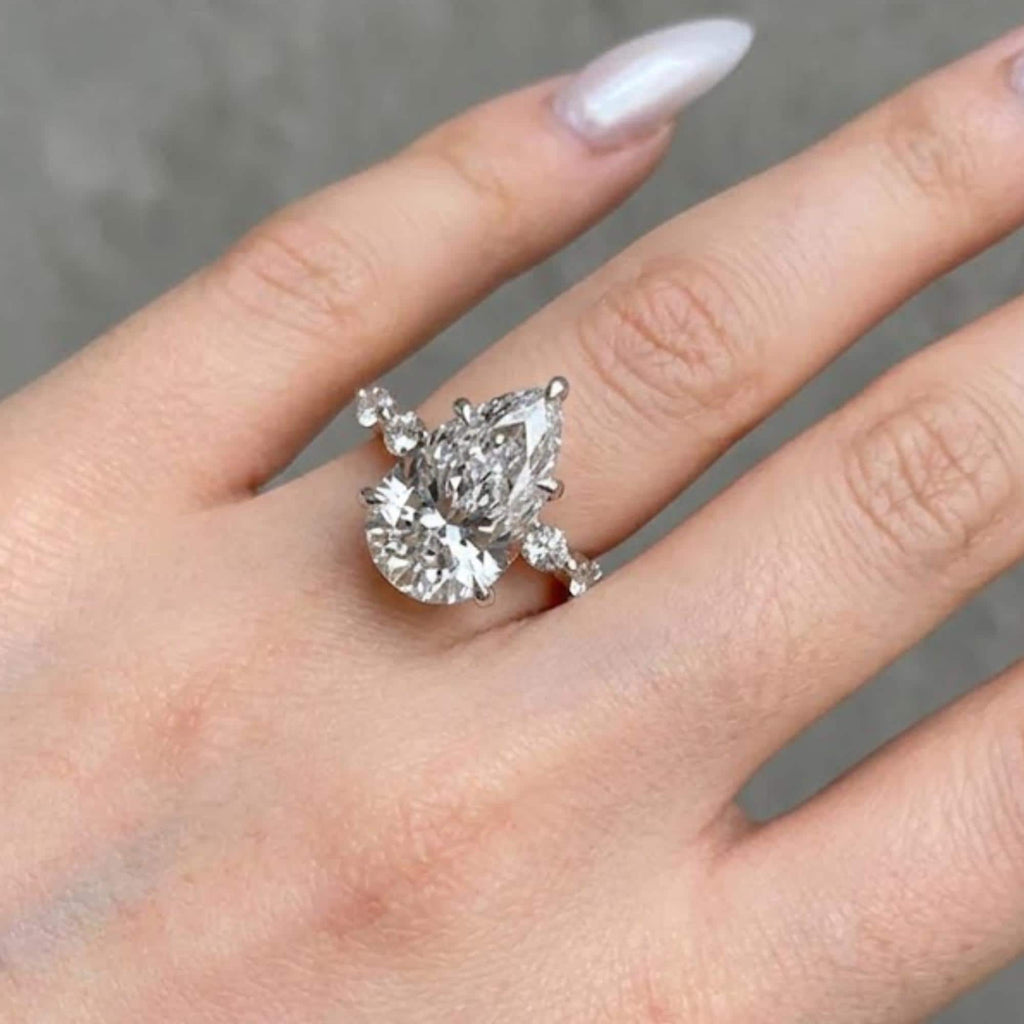 3.00Ct Pear Cut Moissanite Engagement Ring, 14K Solid Gold | Marquise Round Accent Ring