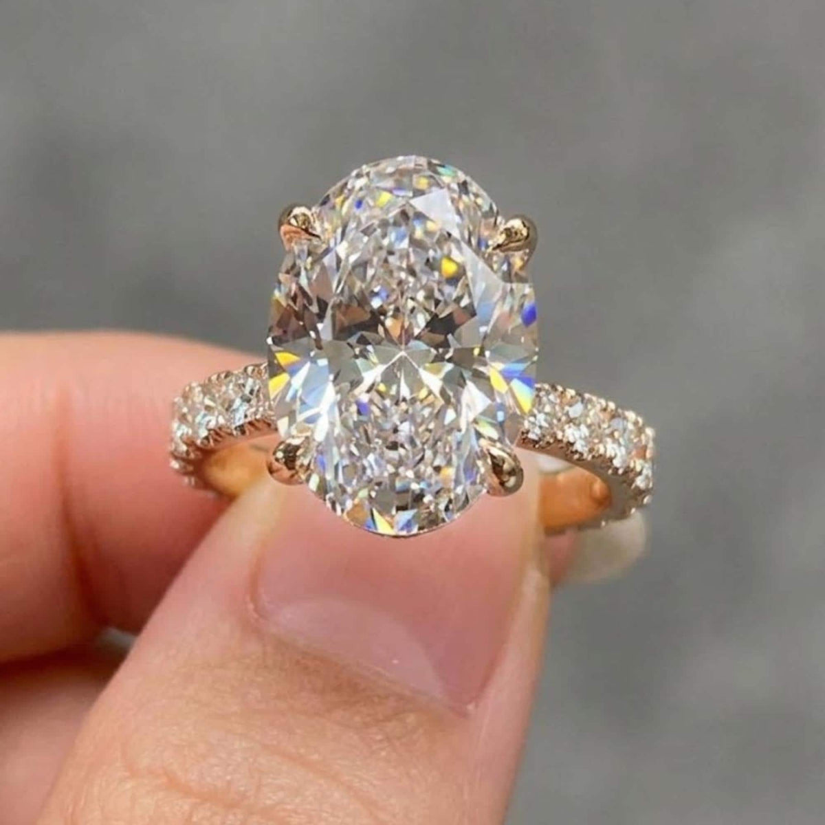 3 CT Oval Cut Moissanite Diamond Engagement Ring, 14K Solid Gold Hidden Halo Ring, Oval Wedding Ring, Solitaire Anniversary Ring