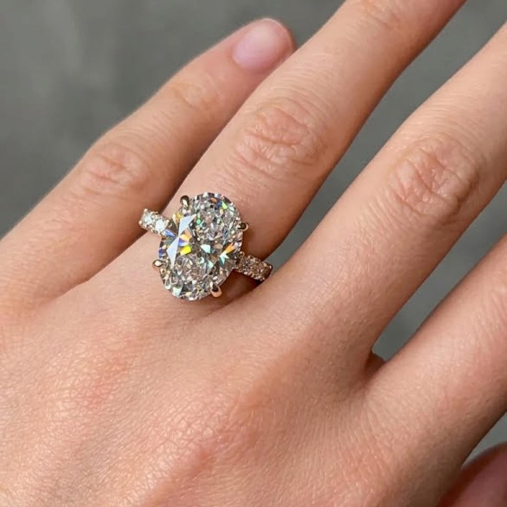 3 CT Oval Cut Moissanite Diamond Engagement Ring, 14K Solid Gold Hidden Halo Ring, Oval Wedding Ring, Solitaire Anniversary Ring