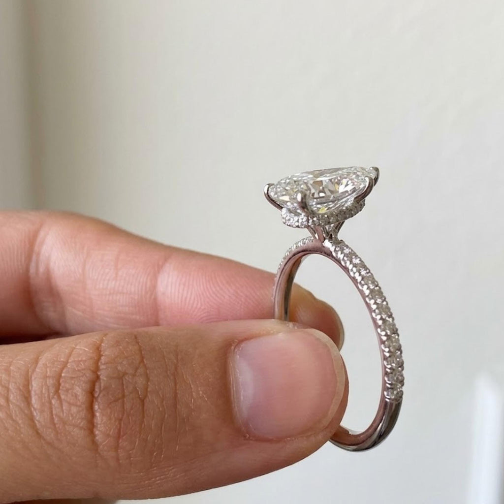 3Ct Pear Cut Hidden Halo Moissanite Wedding Ring For Women 14K Solid Gold Engagement Ring Pear Diamond Ring Tear Drop Stone Ring 925 Silver