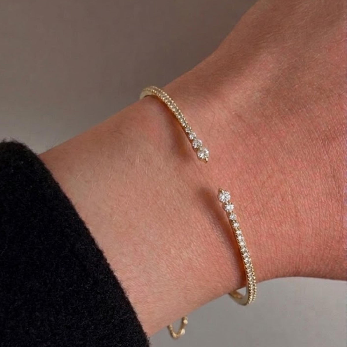 14K Solid Yellow Gold Diamond Bangle Bracelet | Women's Cuff