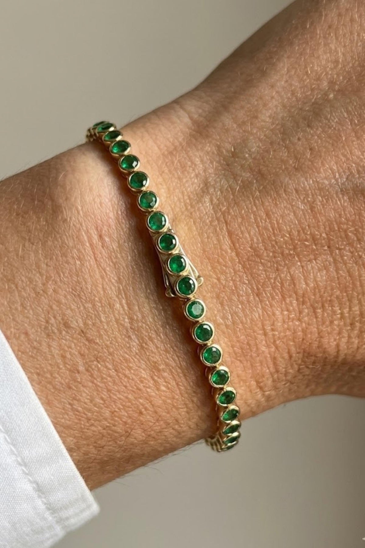 14K Gold Emerald Tennis Bracelet: Bezel Set Layering Bracelet