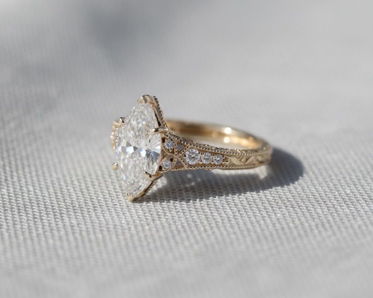 Vintage Filigree 3 Ct Marquise Moissanite Engagement Ring Art Deco 3CT Moissanite Wedding Ring For Women Cathedral Anniversary Ring