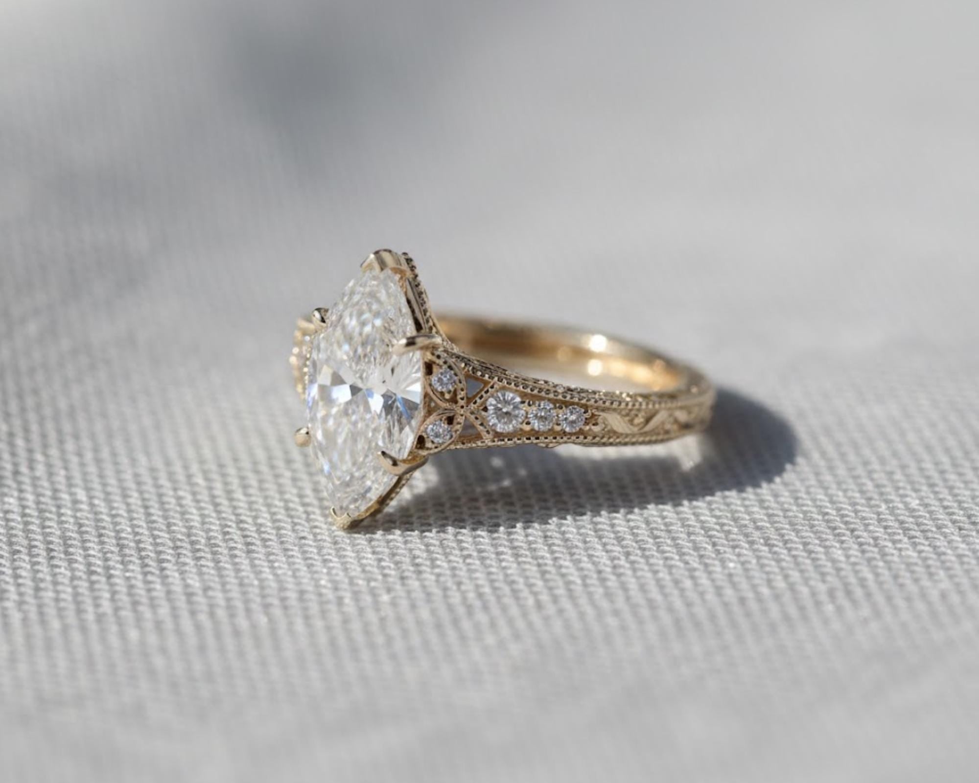 Vintage Filigree 3 Ct Marquise Moissanite Engagement Ring Art Deco 3CT Moissanite Wedding Ring For Women Cathedral Anniversary Ring