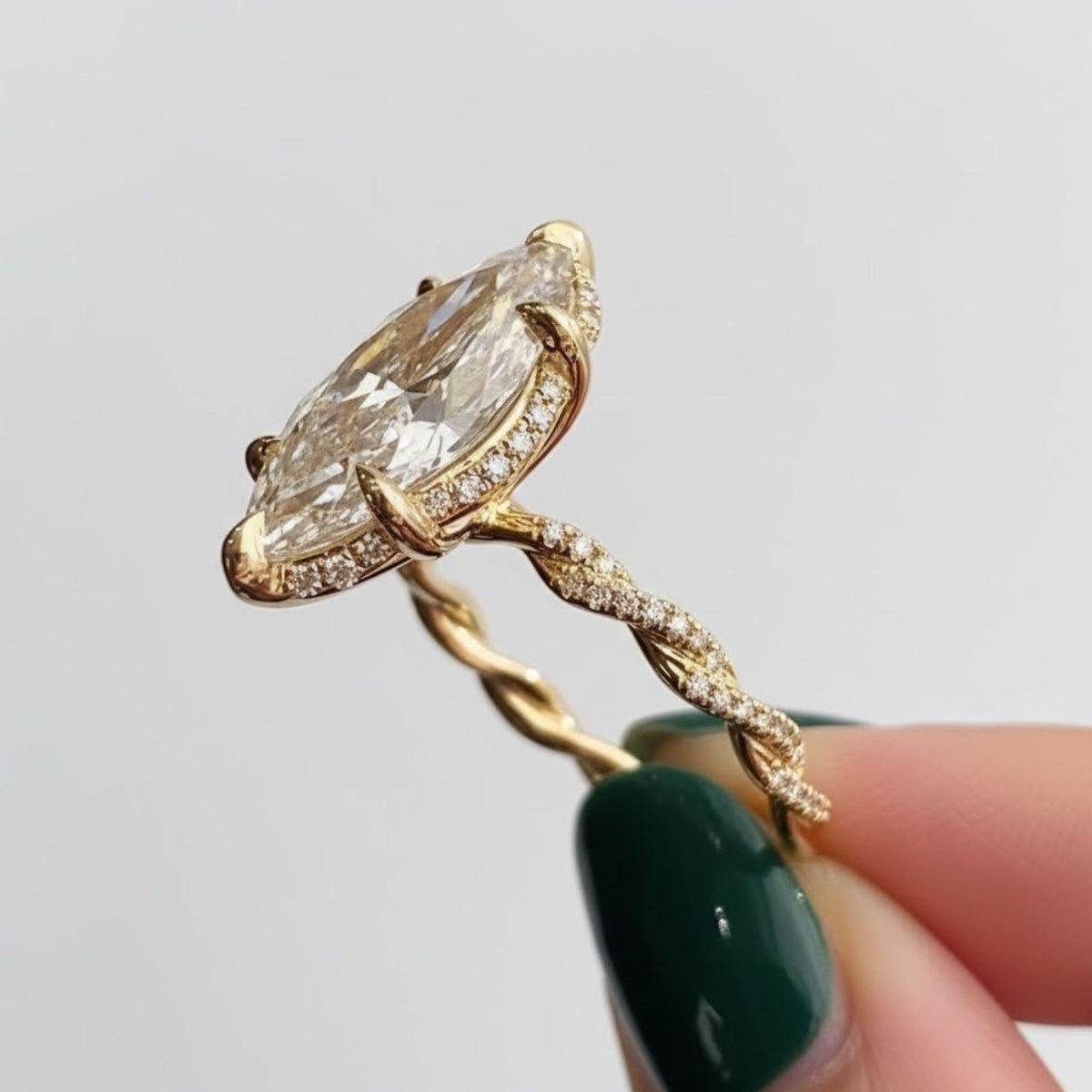Vintage Marquise Moissanite Engagement Ring 14K Solid Gold Victorian 14K Gold Engraved Wedding Promise Rings for Women Handmade Ring