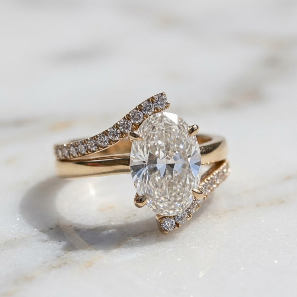 2.00Ct Oval Moissanite Engagement Ring, Round Moissanite Accents, Handmade