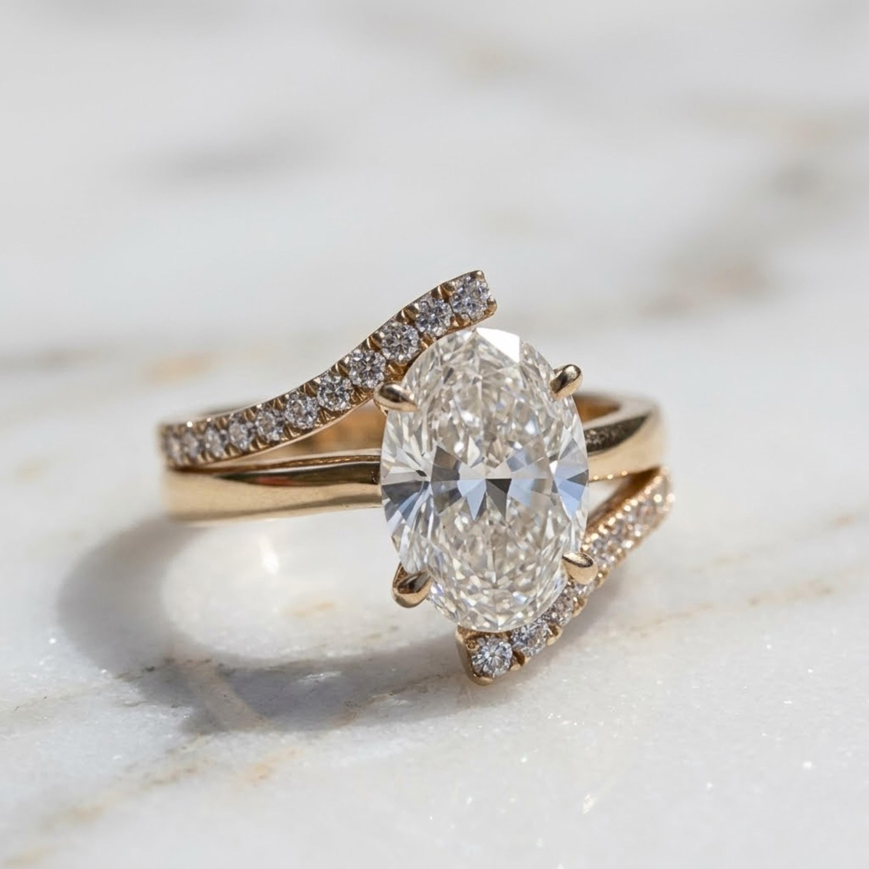 2.00Ct Oval Moissanite Engagement Ring, Round Moissanite Accents, Handmade