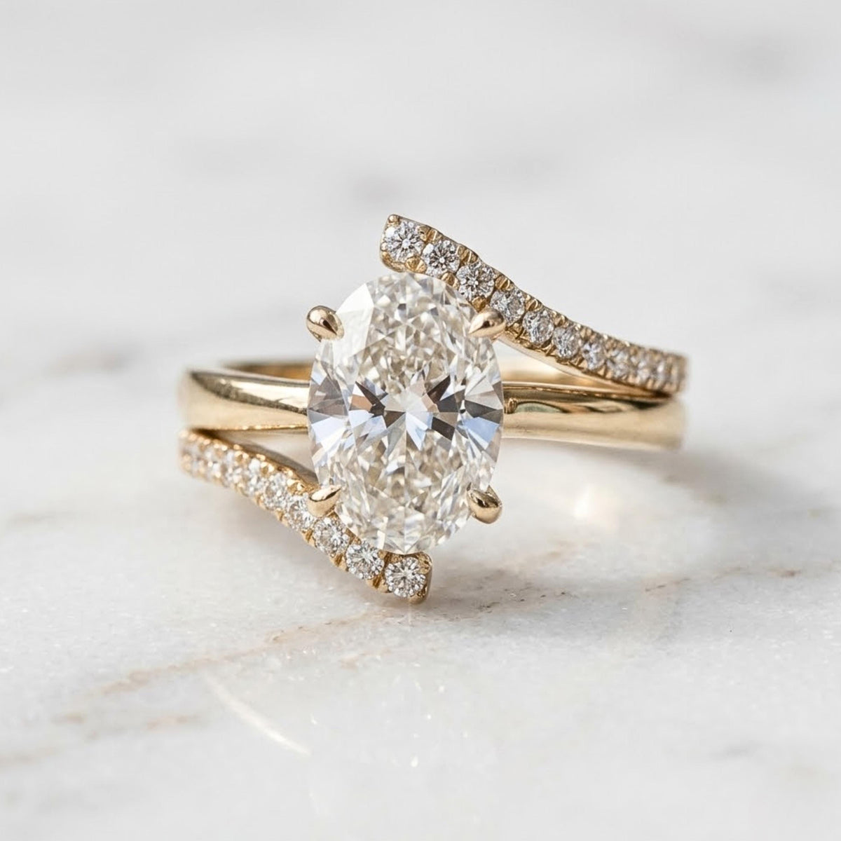 2.00Ct Oval Moissanite Engagement Ring, Round Moissanite Accents, Handmade