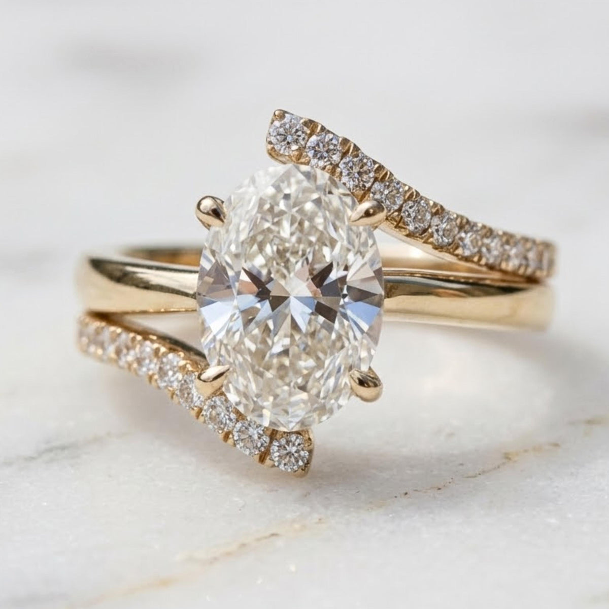 2.00Ct Oval Moissanite Engagement Ring, Round Moissanite Accents, Handmade