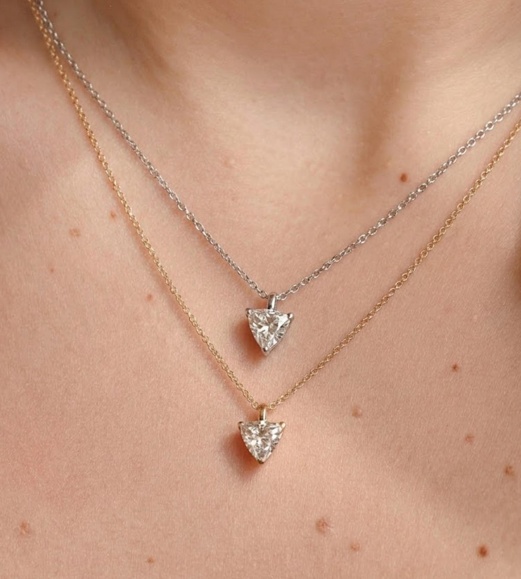 1CT Moissanite Trillion Cut Solitaire Necklace,14K Gold Solitaire Pendant, Exquisite Diamond Necklace, Modern Handmade Jewelry, mothers gift