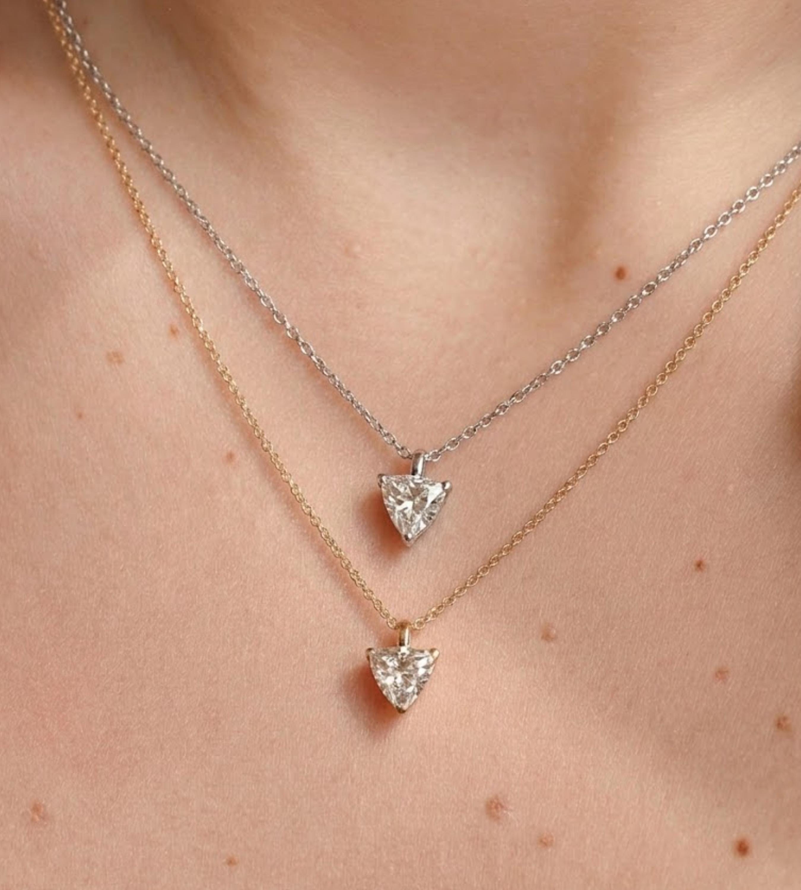 1CT Moissanite Trillion Cut Solitaire Necklace,14K Gold Solitaire Pendant, Exquisite Diamond Necklace, Modern Handmade Jewelry, mothers gift