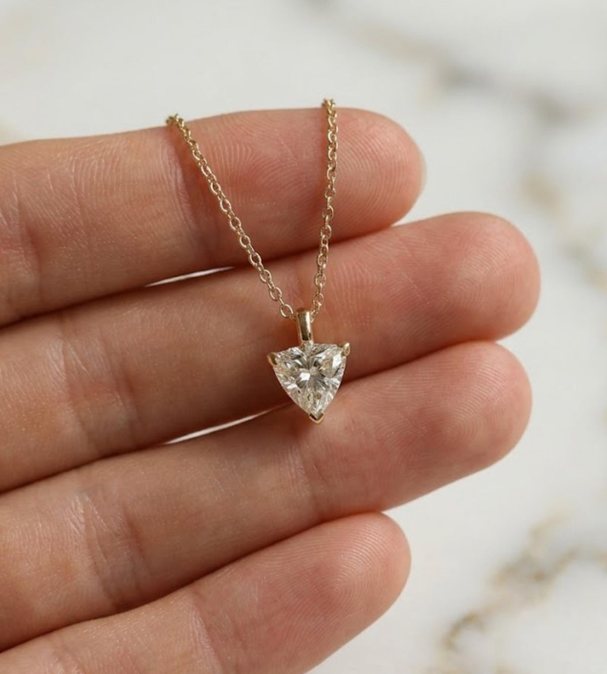 1CT Moissanite Trillion Cut Solitaire Necklace,14K Gold Solitaire Pendant, Exquisite Diamond Necklace, Modern Handmade Jewelry, mothers gift