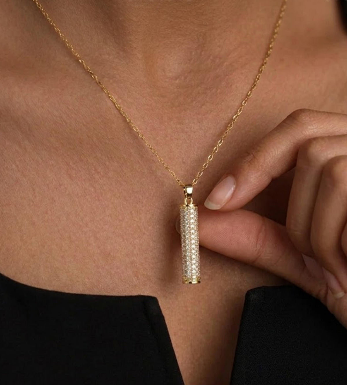 14K Gold Moissanite Bar Necklace, Vertical Pendant, Dainty Fine Jewelry for Her, Round D+ VSS+ Diamonds, Gift for Women