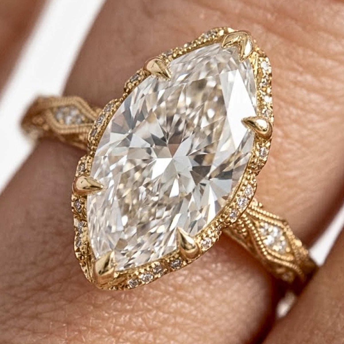 2 CT Marquise Cut Moissanite Engagement Ring, Vintage Art Deco Solid Gold Proposal Ring, Unique Wedding Ring for Her, Anniversary Gift
