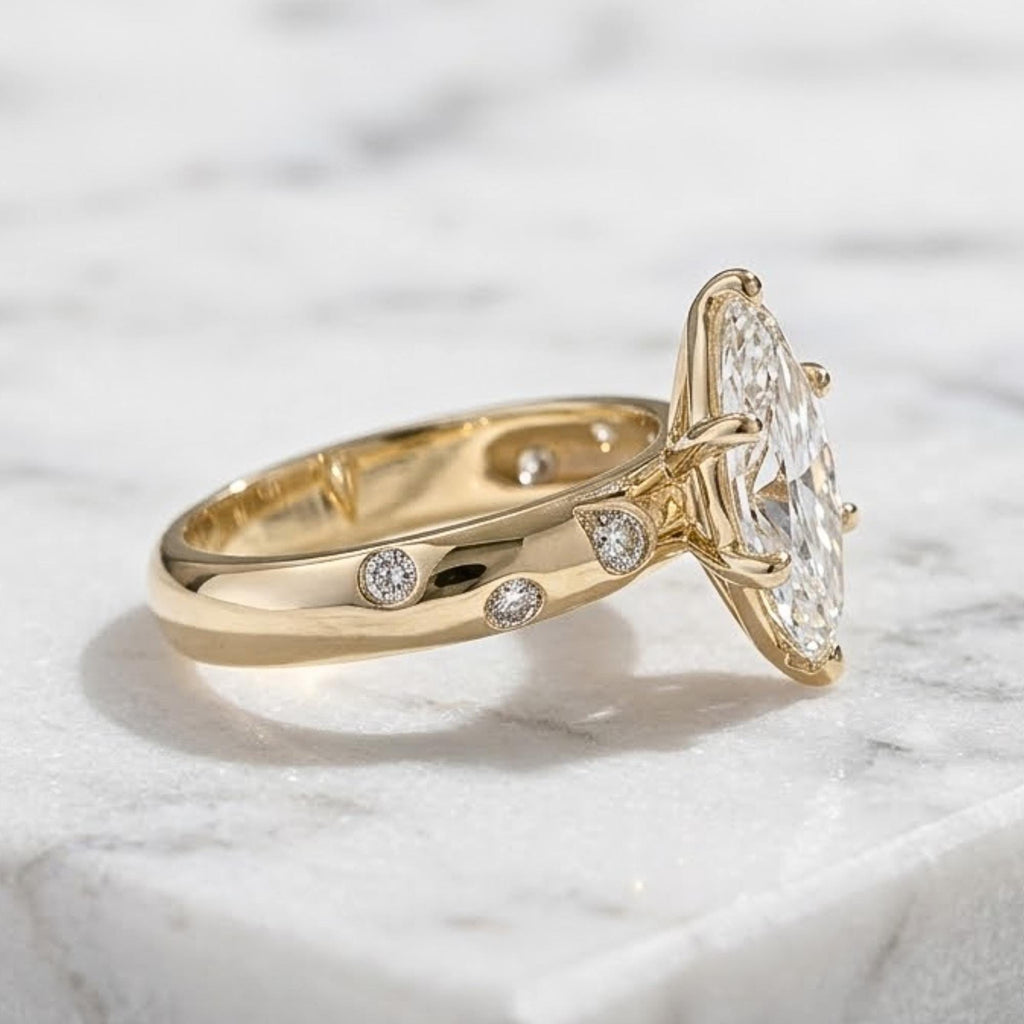 2 Ct Marquise Cut Engagement Ring, Moissanite or Lab Grown Diamond, prong Band 14K Yellow Gold Solitaire Bridal Proposal Ring, Gift For Her
