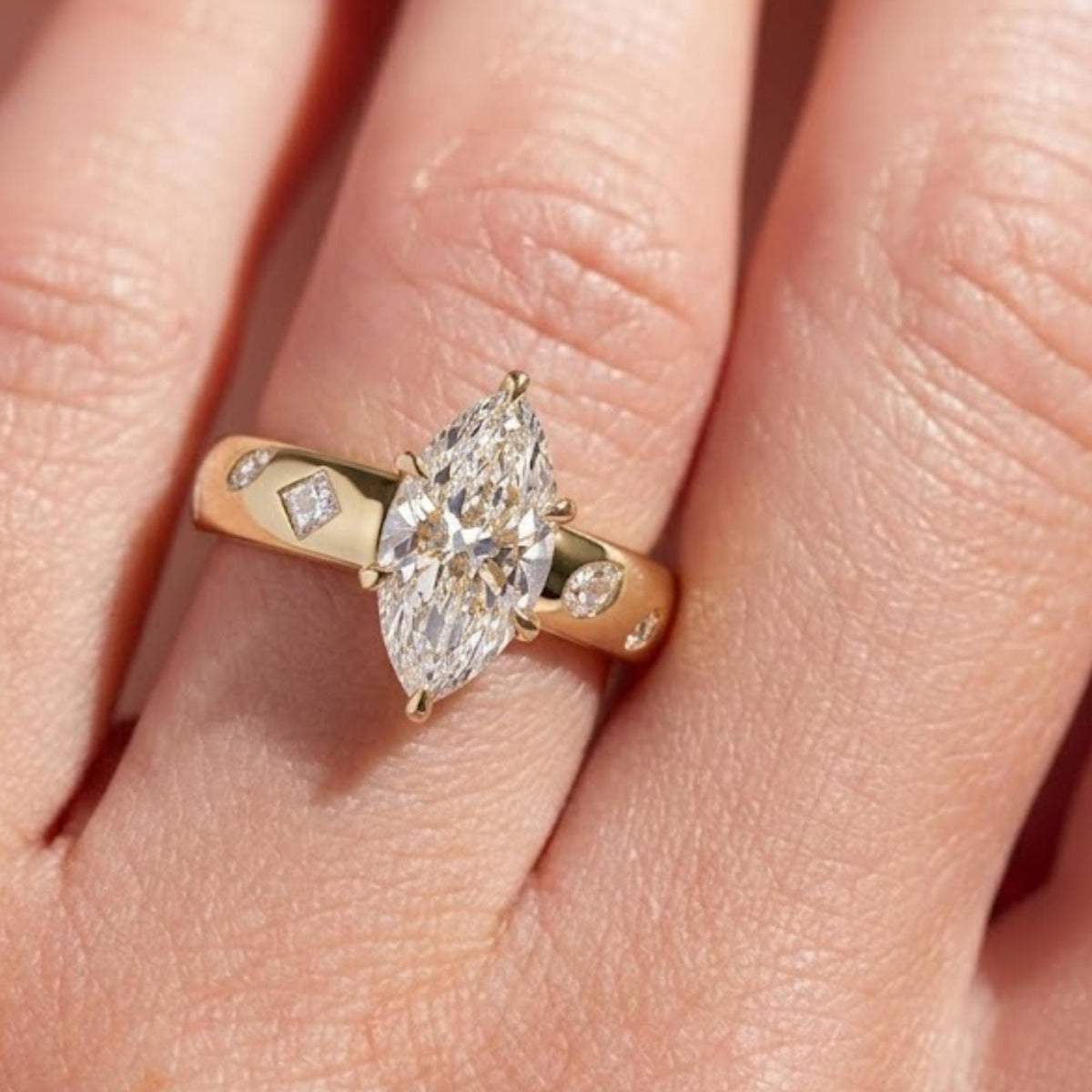 2 Ct Marquise Cut Engagement Ring, Moissanite or Lab Grown Diamond, prong Band 14K Yellow Gold Solitaire Bridal Proposal Ring, Gift For Her