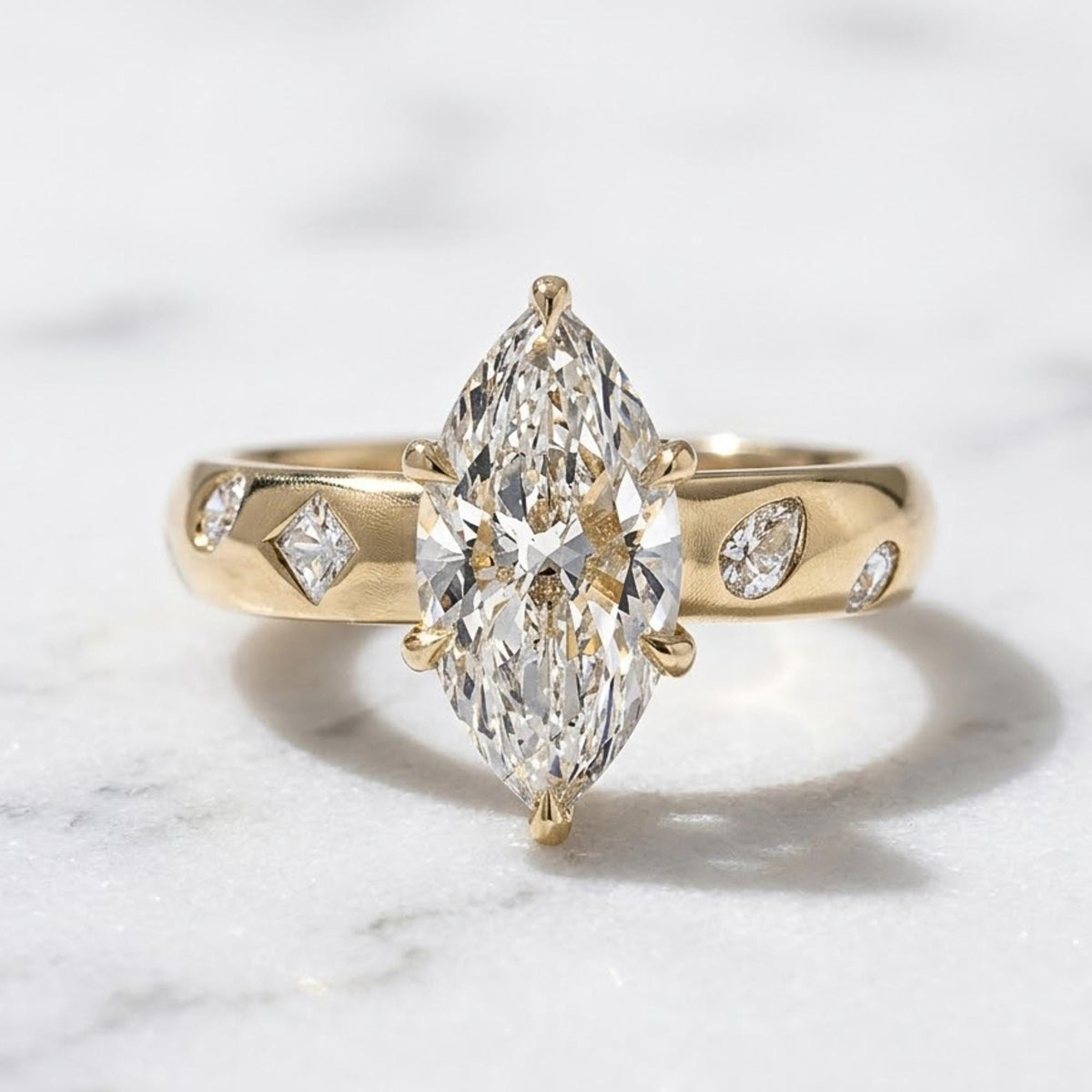 2 Ct Marquise Cut Engagement Ring, Moissanite or Lab Grown Diamond, prong Band 14K Yellow Gold Solitaire Bridal Proposal Ring, Gift For Her