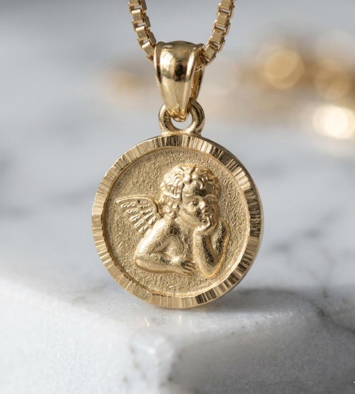 14k Solid Gold Angel Pendant Necklace: Cherub Necklace, Religious Gift