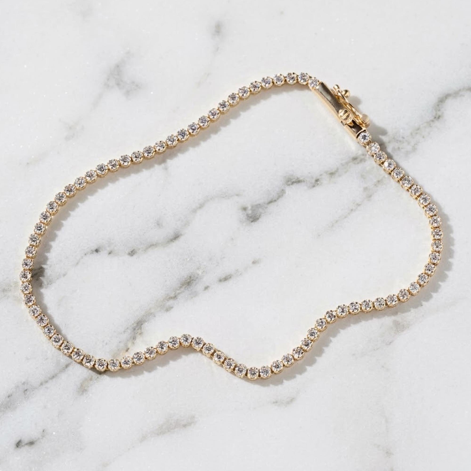 Dainty 14K Gold Moissanite Diamond Tennis Bracelet - 1.70 Carats