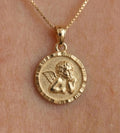 14k Solid Gold Angel Pendant Necklace: Cherub Necklace, Religious Gift