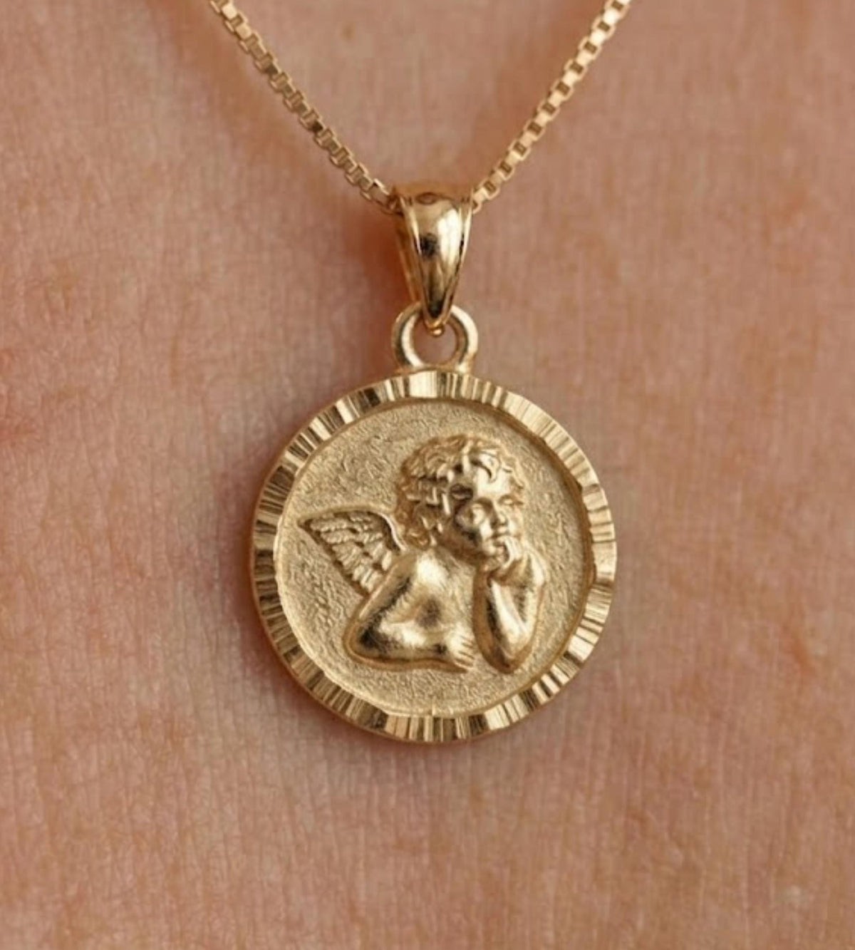 14k Solid Gold Angel Pendant Necklace: Cherub Necklace, Religious Gift