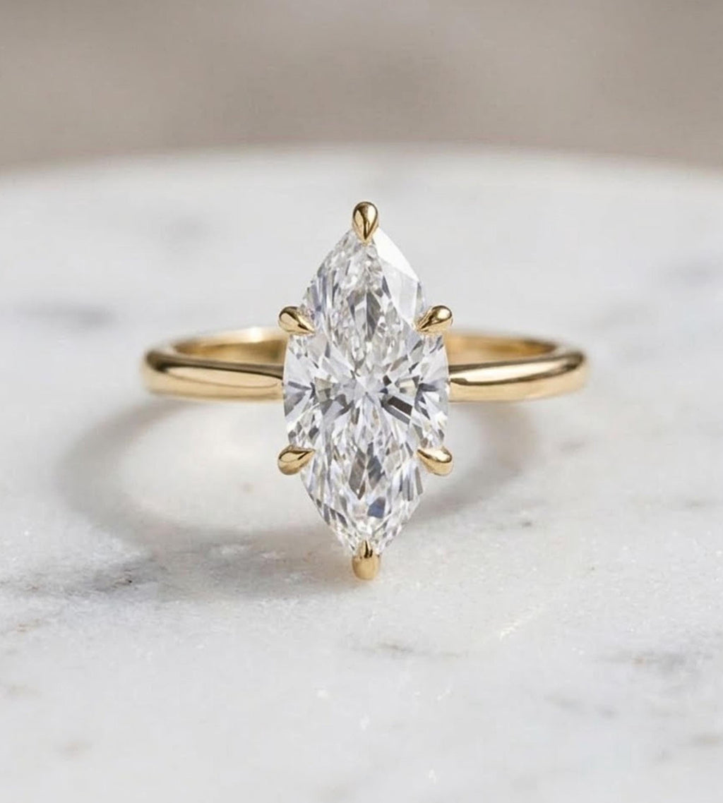 3.00 ct Marquise Cut Moissanite Engagement Ring | 14K Gold Solitaire Promise Ring | Delicate Proposal Anniversary Bridal Jewelry