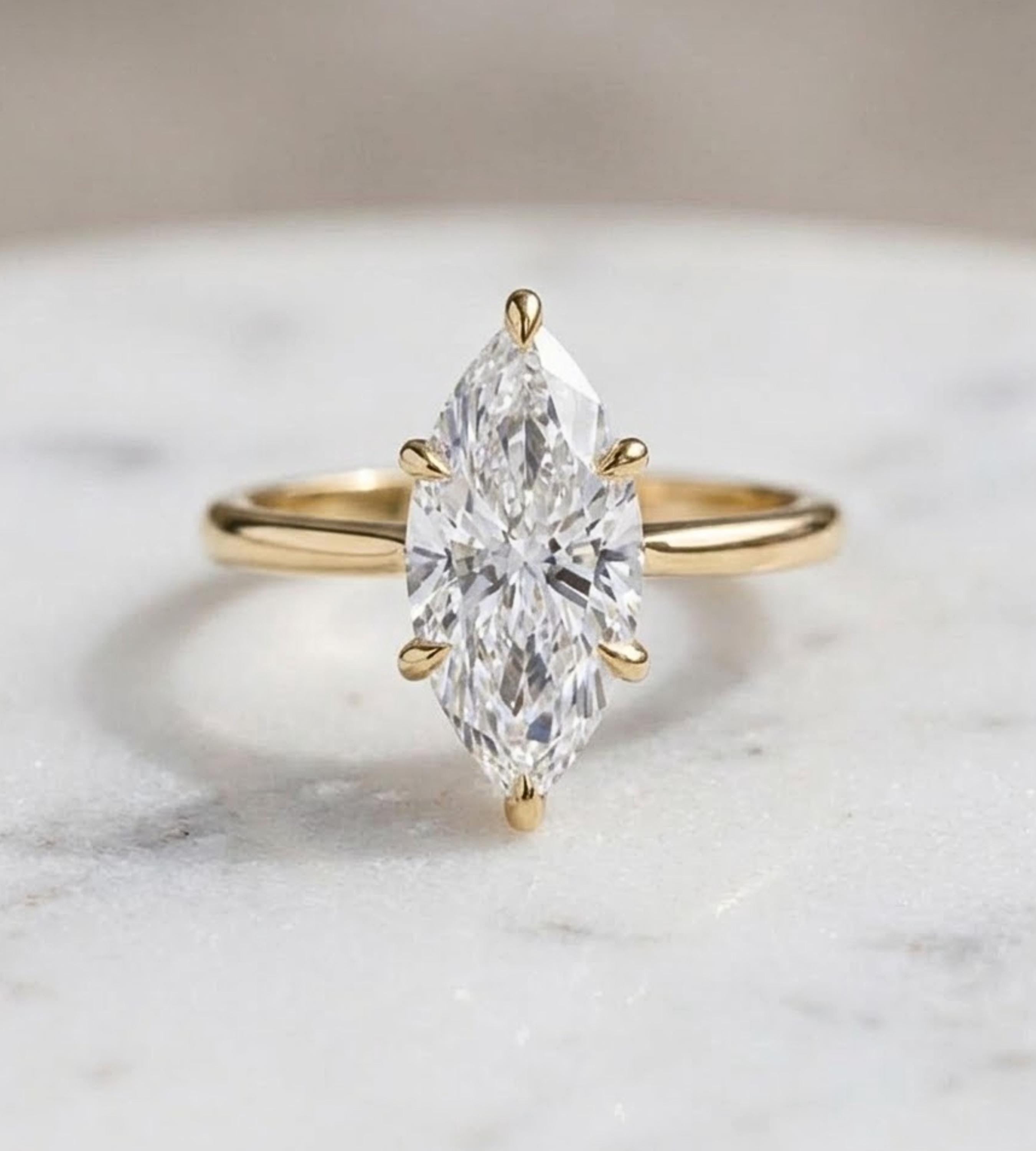 3.00 ct Marquise Cut Moissanite Engagement Ring | 14K Gold Solitaire Promise Ring | Delicate Proposal Anniversary Bridal Jewelry