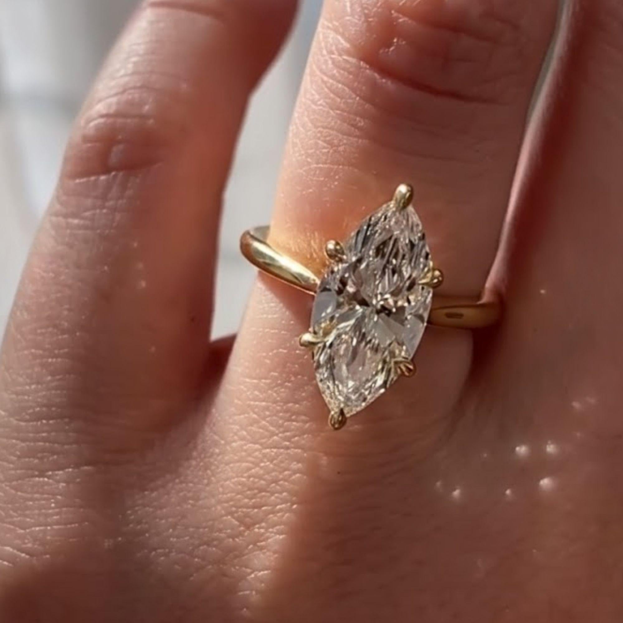 3.00 ct Marquise Cut Moissanite Engagement Ring | 14K Gold Solitaire Promise Ring | Delicate Proposal Anniversary Bridal Jewelry